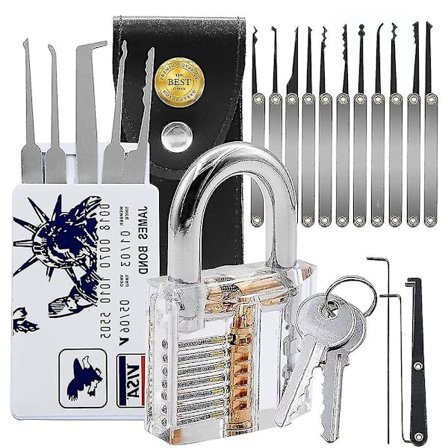 20-osainen set, läpinäkyvä harjoitusriippulukko, Pick Lock Kit aloittelijalle