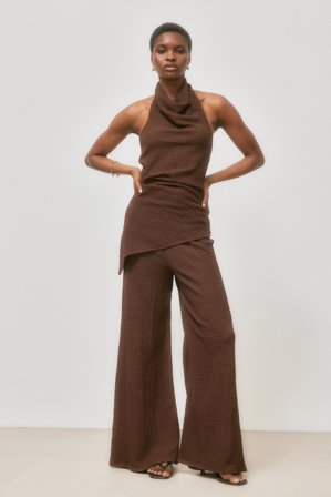 NA-KD Pantalon large structuré - Pantalons à taille haut - Marron - L