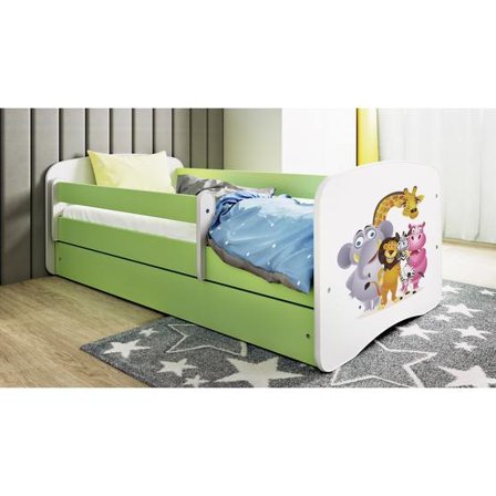 Kocot Kids Barnsäng - Babydreams Grön - Zoo Med Låda Och Madrass 180x80 Cm - Litenleker