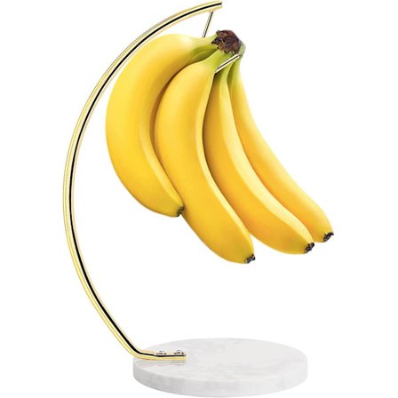 Bananholder med marmorfot, metall bananhenger moderne trestativ med krok, slitesterk bananholder fersk frukt oppbevaringsorganisator frittstående for