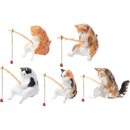 5-delt akvariedekoration til kattefiskeri Kreativ miniature fiskestang til katte til akvarier, på skriveborde og i havedamme
