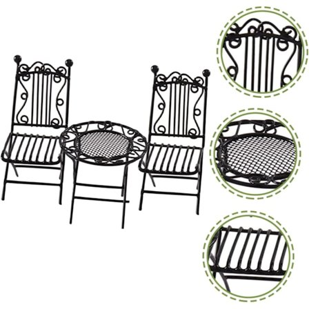 3 st Mini Smidesjärn Bord och Stolar Miniatyr Dockhus Svart Möbler Miniatyrdockor 1:12 Dockhus Trädgårdsbord Stol Set Miniatyr Bord