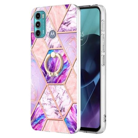 Marble Patterned Suojakuori With Ring Holder For Motorola Moto G71 5G - Vaaleanvioletti Purple