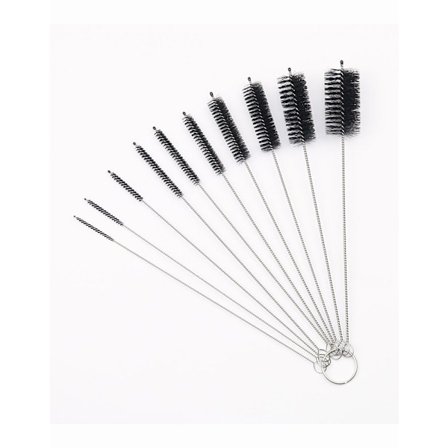 10-pack rengöringsborstar i rostfritt stål med hängring, nylonborst för sugrör, flaskor, smala rör