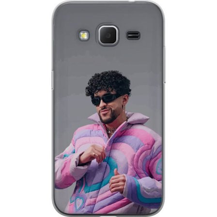 Yhteensopiva Puhelinkuori Samsung Galaxy Core Prime Värikäs kuvaus surullisesta sydämestä rannalla palmujen, delfiinien ja auringonlaskun kanssa retro