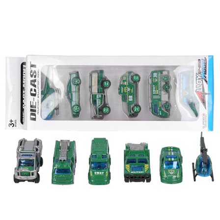 6 stk. Barn Alloy Bilmodell Barn Søt Simulert Bil Helikopter Leke Dekorasjon GaveGrønn