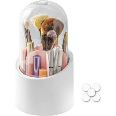 Sminkebørsteholder med lokk, gjennomsiktig roterende sminkeholder