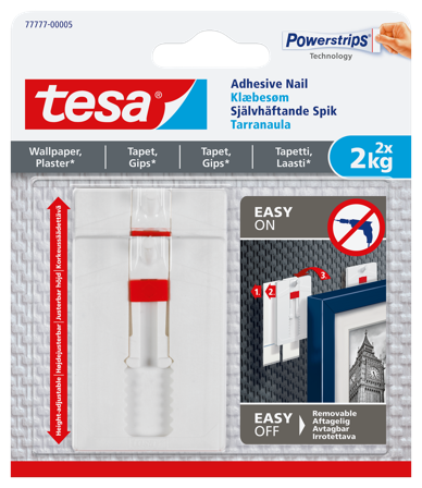 Tesa 77777-00005-00 Spik självhäftande klarar: 1 spik 2.0 kg, 2 spik 4.0 kg, Maskintillbehör & förbrukning