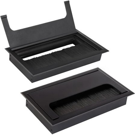 Sæt med 2 rektangulære kabelgennemføringer - 160 x 80 mm - kompatible møbler, skrivebord, bordplade - Sort