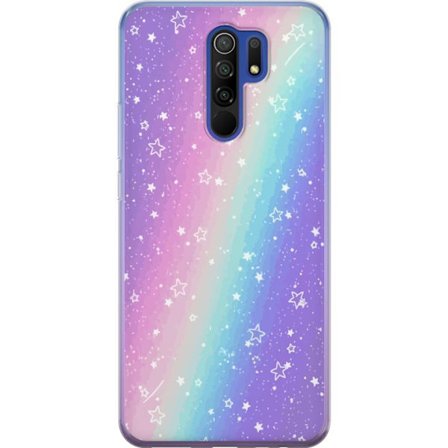 Kompatibelt Mobildeksel til Xiaomi Redmi 9 Rainbow-farget pastellbakgrunn med hvite stjerner og gnistrende prikker i myk overgang
