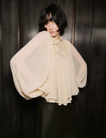 Mango Lace Combination Blouse - Cream - L