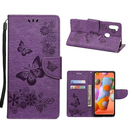 Butterfly läder Samsung Galaxy A11 fodral - Lila