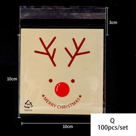100st/pack Merry Christmas Cookie Candy Självhäftande Påsar Bak