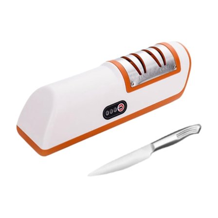 2-trinns elektrisk knivsliper for husholdningsbruk med 4 slipeporter for grove og fine kniver Oransje
