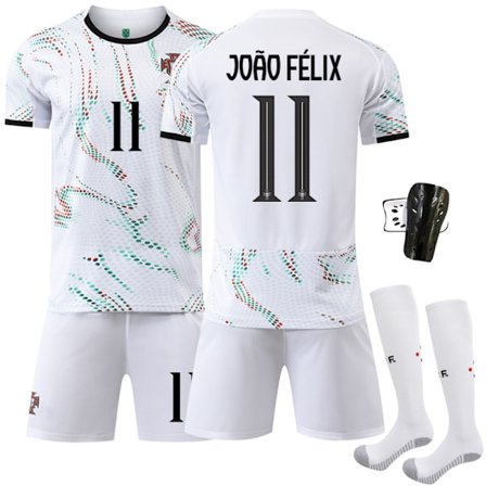 25-26 Portugal udebanesæt hvid fodbolduniform sæt Nr. 7 Ronaldo Nr. 10 B Silva trøje 8 B Fee 11 Phillips Nr. 11 med sokker + beskyttelsesudstyr