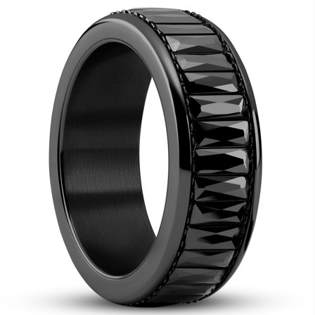 Enthumema | 8 mm Black Stainless Steel & Black Zirconia Fidget Ring for Men - Steel rings
