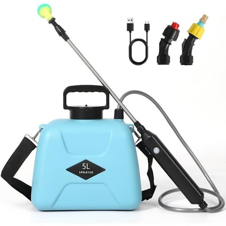 5 litran sähköruisku, akkukäyttöinen, 3 sumutussuuttimella, kannettava puutarharuiskutuslaite olkahihnalla