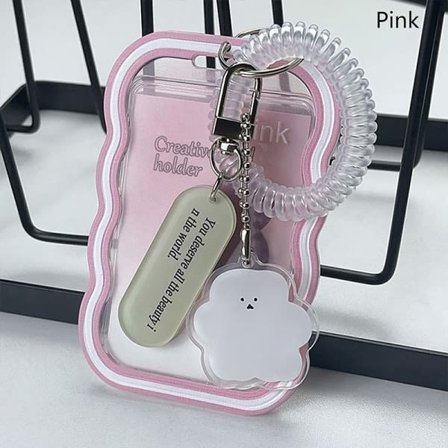 Transparent busskortlomme nøkkelring pynt deksel Rosa CDQ