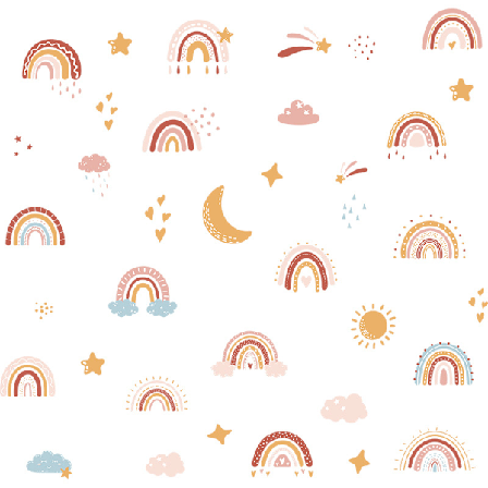 Tähtien seinätarra-sarja sateenkaaren pilvet kuu aurinko seinätarrat