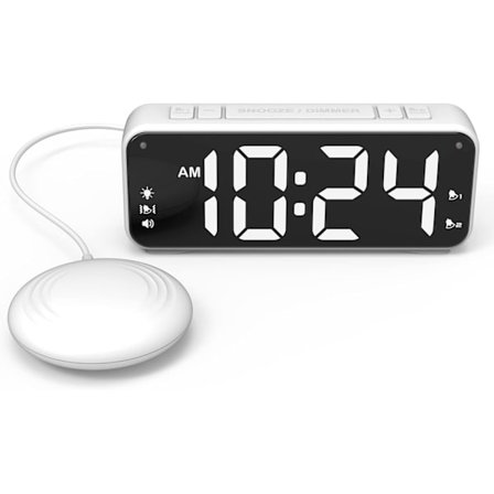 A5 super vibrerende alarmklokke + super høy alarmklokke, egnet for tunge sovende/døve-stumme/hørselshemmede, super stor skjerm
