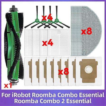 Combo 2 Essential, Vac 2 Essential -lisätarvikkeet pääsivu sivuharja HEPA-suodatin moppi varaosat