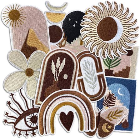 (12 stk.) Stryge-på-lapper i boheme-stil, søde broderilapper, dekorative gør-det-selv-lapper til jeans, jakker, tøj, rygsække og hatte.