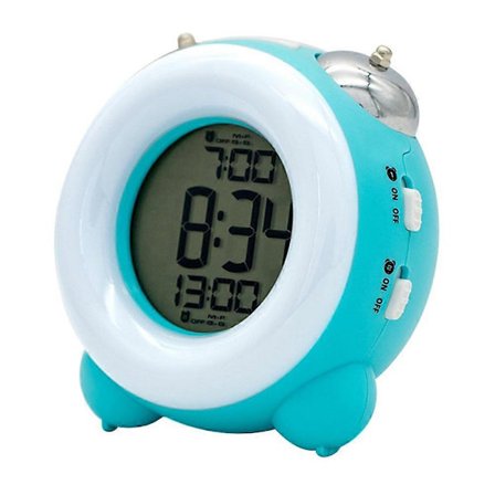 Simpelt digitalt ur højt vækkeur batteridrevet let at indstille elektronisk dobbeltklokke snooze bærbar LCD-ur til børn - blå