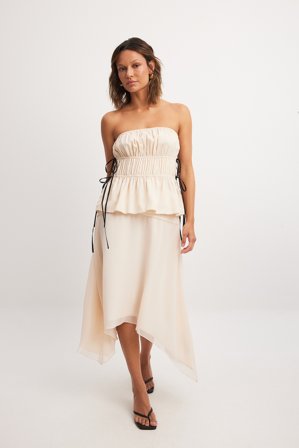 NA-KD Geraffter Midirock - Midiröcke - OffWeiß - EU 34