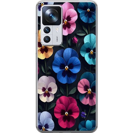 Kompatibelt Mobildeksel til Xiaomi 12T Dekorativt blomstermønster med fargerike pensélignende blomster og mørk elegant bakgrunn
