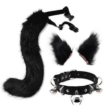 Hale- og øresæt, lang rævehale cosplay imiteret pels lodden ræveulvehalesæt overraskelsesgave
