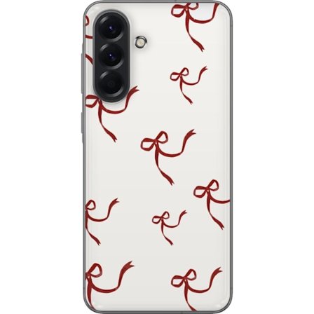 Kompatibel Mobilcover til Samsung Galaxy A56 Rød Bånd Mønster med røde silke bånd på lys baggrund perfekt til jule romantik og elegance