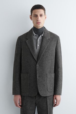 COS Men's Ofodrad Kavaj I Ull Med Fiskbensmönster in Grön