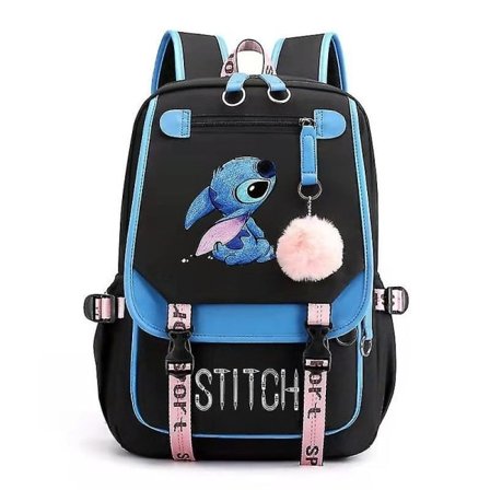 Stitch USB Opladbar duffeltaske, skolepose, rejsetaske - Perfekt BLÅ