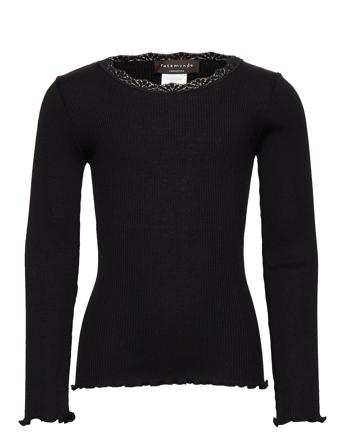 Beatha Silk T-Shirt W/ Lace Tops T-shirts Long-sleeved T-shirts Black Rosemunde Kids