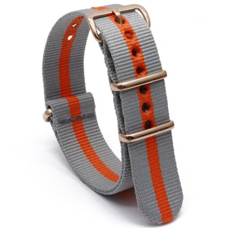 Nylon klockarmband med ovalt spänne Grey+Orange 18 mm