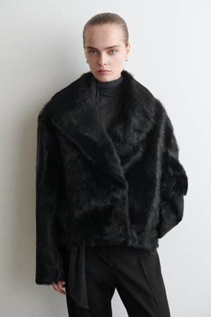 COS Women's Chaqueta De Piel Efecto 'pony Hair' Con Cuello in Negro