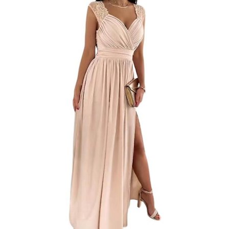 Ärmlös, Spets, Öppen Ryggfåll, Slits Europeisk Och Amerikansk Damklänning