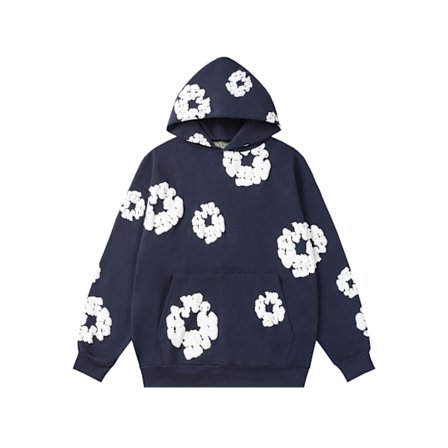 Denim Tears Hettegensere Vintage Trykket Hettegenser Casual Oversized Langermet Streetwear Hettegenser Navy Blå