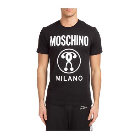 Moschino, men's short sleeve t-shirt crew neckline jumper double question mark regular fit Zwart, Heren, Maat:S,Katoen,print