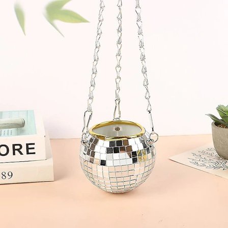 Discokula Hängande Blomkruka för Inomhusväxter Blomplantering Hängande Korg Silver