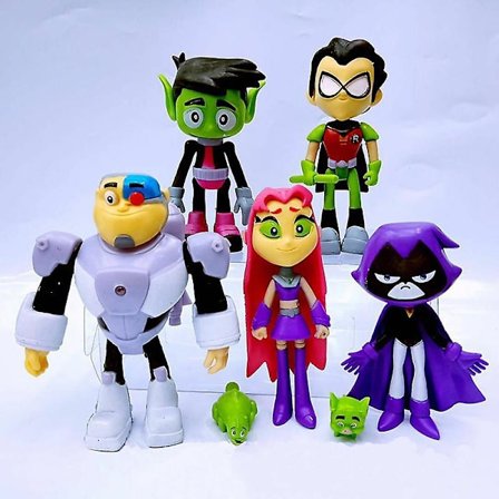 7-pak Teen Titans Go Robin Cyborg Beast Boy Raven Actionfigurleketøy for barn