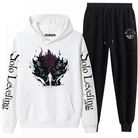 Anime Unisex Solo Leveling Cosplay Hettegenser Bukser Treningsdress Antrekk Halloween Genser Langermet Sweatshirt Svart Hvit Hettegensere-Perfet