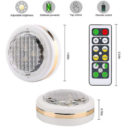 Trådløse LED-Pucklys med Fjernbetjening, 6-pak, LED-belysning under Skab