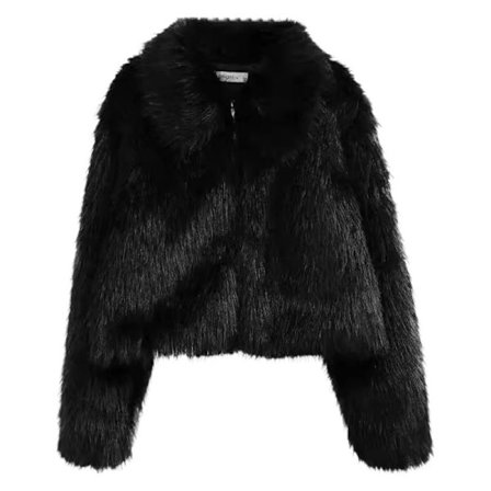 Dame Faux Fur Zip-Up Cropped Jakke Langærmet Varm Vinterfrakke