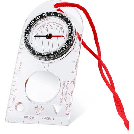 Multifunksjonelt vanntett navigasjonskompass, kartlinjal, forstørrelsesglass for utforsker, fotturer, kartlesing og navigasjon med justerbar snor
