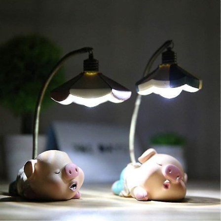 Søde Sovende Grisefigurer, 2 stk. Resin Grise Smågrise med Natlampe Action Figur Legetøj