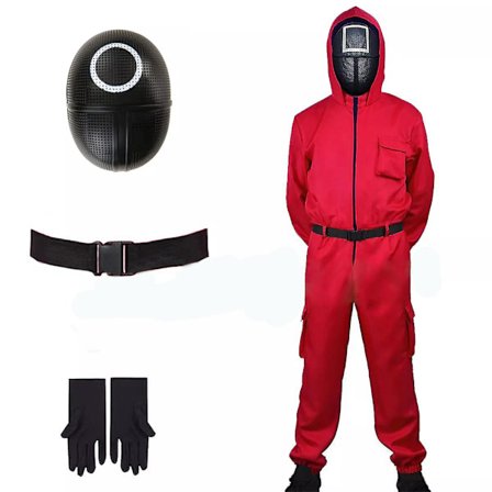 Squid Game 2 Dame & Herre Squid Game Jumpsuit Unisex Zip Up Squid Game Kostume Sort Rød Outfit Rød + Cirkelformet Maske