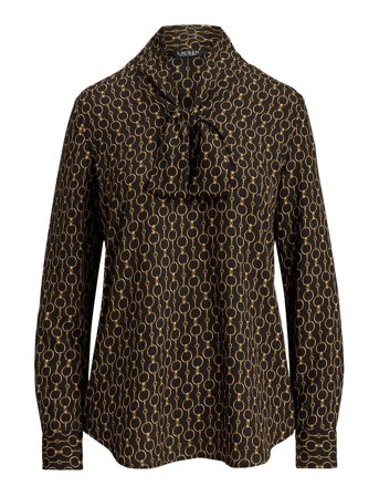 Lauren Ralph Lauren | Chain-Print Crepe Tie-Neck Blouse | S