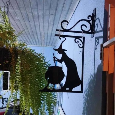 Halloween Dekoration Udendørs, Sorte Heks med Gryde, Heks Gryde Silhouette Væg Dekoration