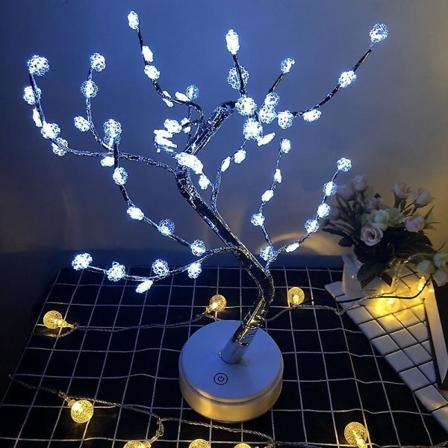 Pöytäbonsai valaistu puu Led joulukoristeet Pöytäpuu Lamppuvalot(Hopeapuu Lumivalkoinen)